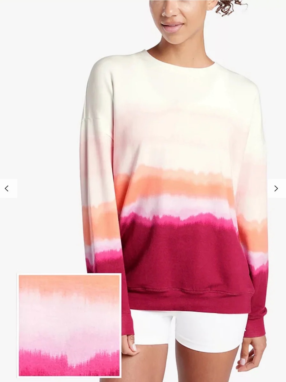 Athleta Ombre Tie-Dye Crewneck Sweatshirt in Cream, Orange, Pink, Berry